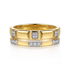 14K Yellow Gold Diamond and Half Cube Easy Stackable Ring
