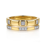 14K Yellow Gold Diamond and Half Cube Easy Stackable Ring