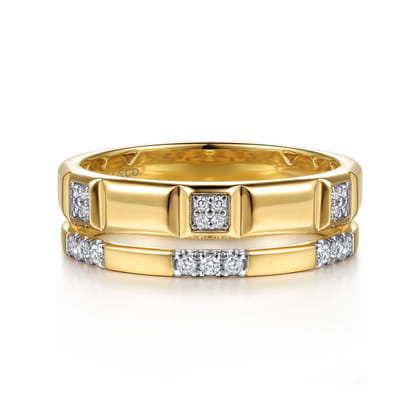14K Yellow Gold Diamond and Half Cube Easy Stackable Ring