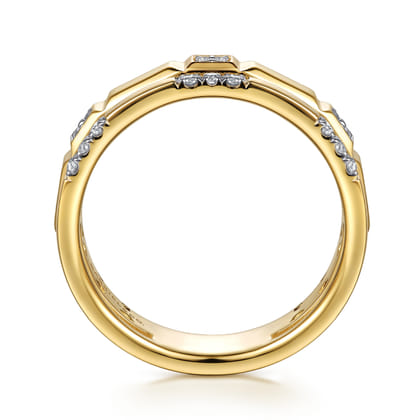 14K Yellow Gold Diamond and Half Cube Easy Stackable Ring