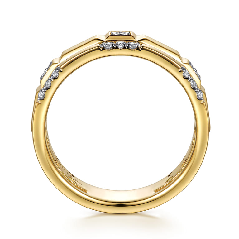 14K Yellow Gold Diamond and Half Cube Easy Stackable Ring - 0.14 ct - Shot 2