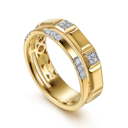 14K Yellow Gold Diamond and Half Cube Easy Stackable Ring