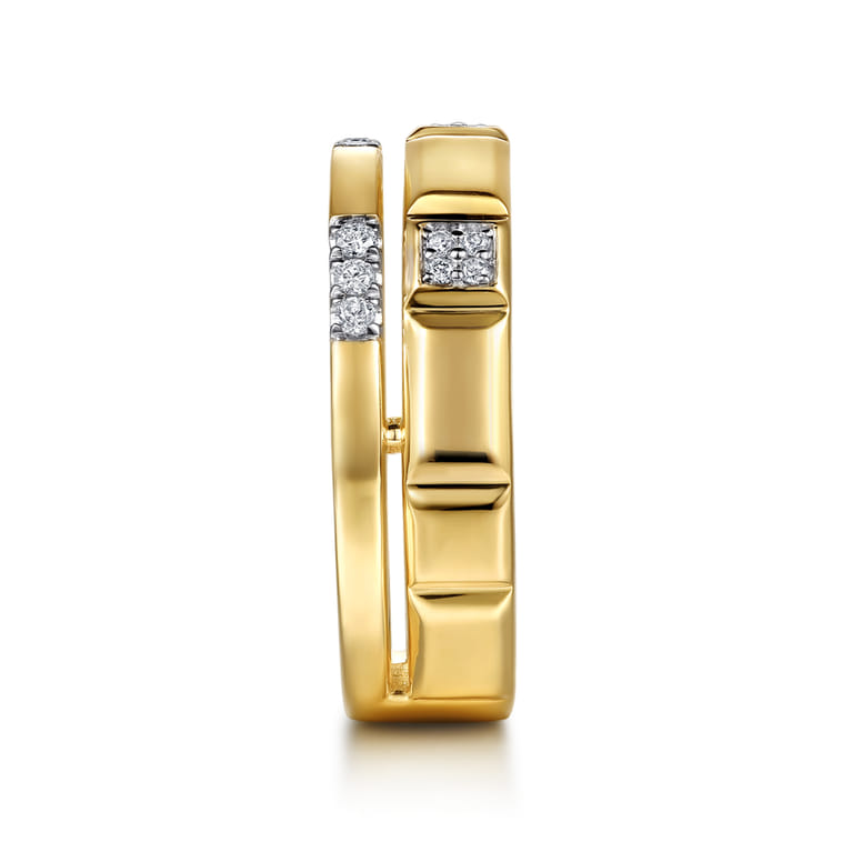14K Yellow Gold Diamond and Half Cube Easy Stackable Ring - 0.14 ct - Shot 4