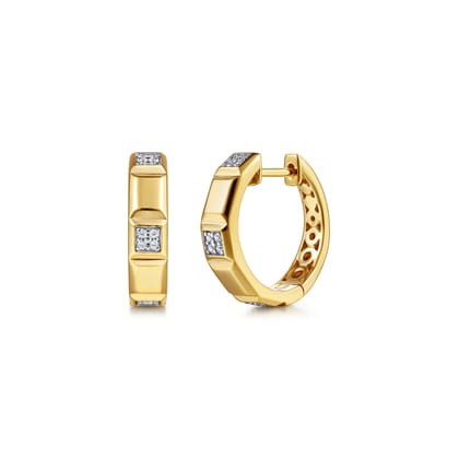 14K Yellow Gold Diamond and Half Cube Huggie Earrings