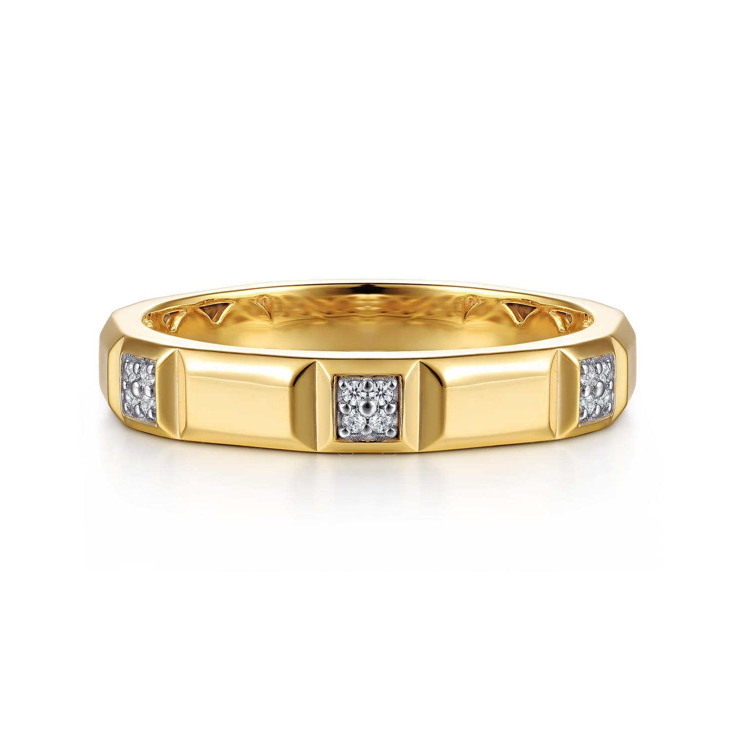 14K Yellow Gold Diamond and Half Cube Stackable Ring - 0.08 ct - Shot 1