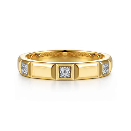 14K Yellow Gold Diamond and Half Cube Stackable Ring