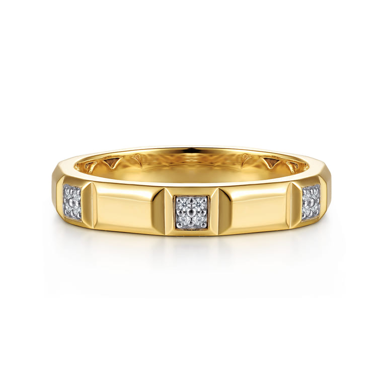 14K Yellow Gold Diamond and Half Cube Stackable Ring - 0.08 ct - Shot 1