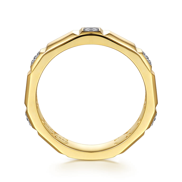 14K Yellow Gold Diamond and Half Cube Stackable Ring - 0.08 ct - Shot 2