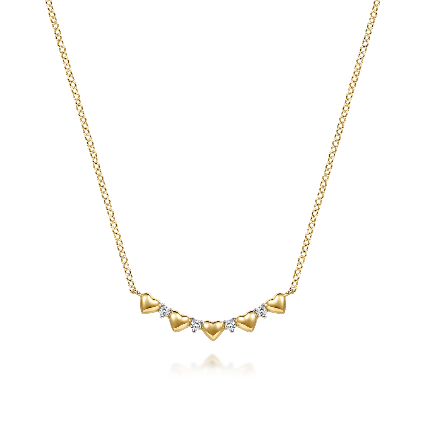 14K Yellow Gold Diamond and Heart Bar Necklace - 0.05 ct - Shot 1
