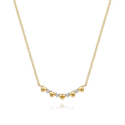 14K Yellow Gold Diamond and Heart Bar Necklace