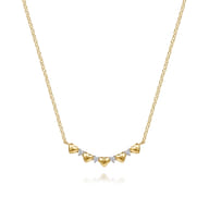14K Yellow Gold Diamond and Heart Bar Necklace