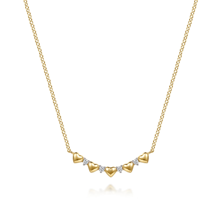 14K Yellow Gold Diamond and Heart Bar Necklace - 0.05 ct - Shot 1