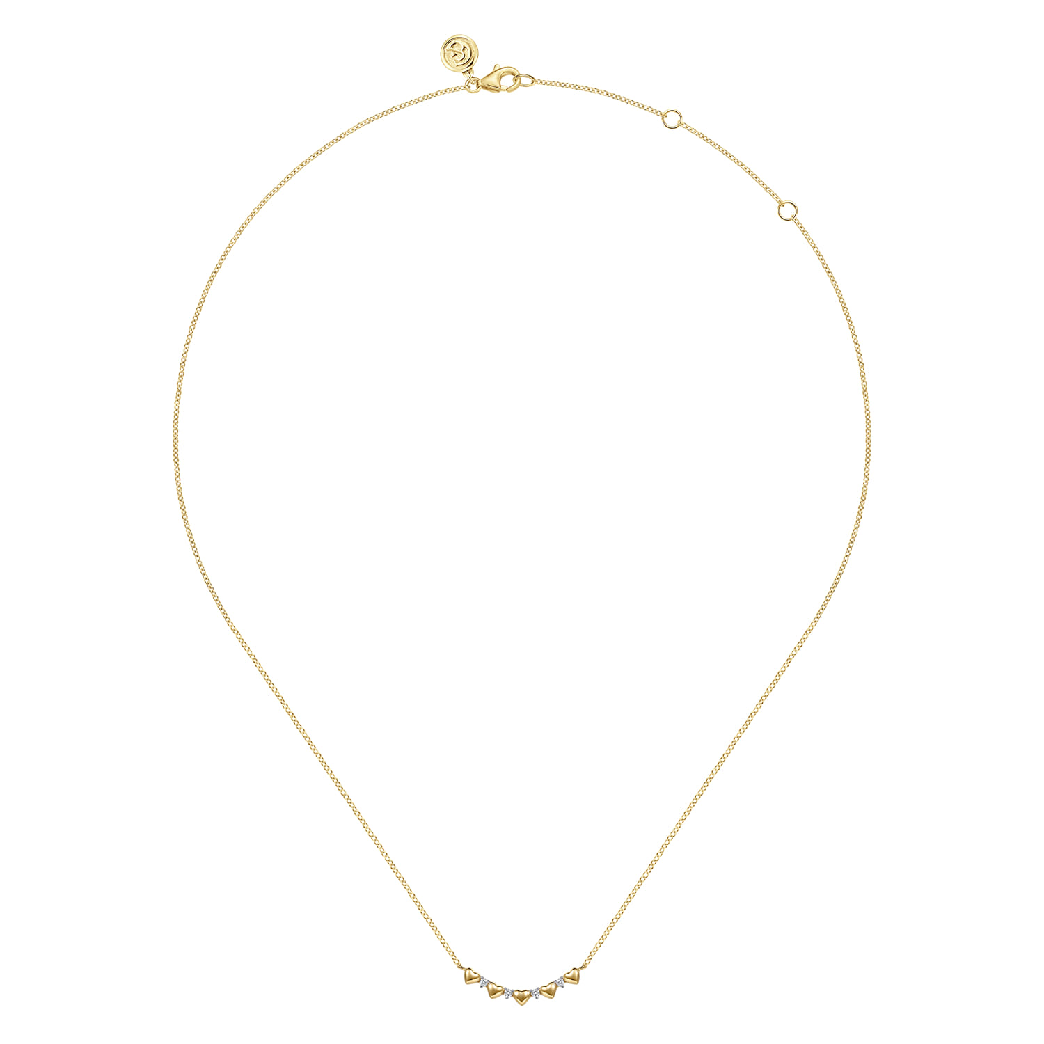 14K Yellow Gold Diamond and Heart Bar Necklace - 0.05 ct - Shot 2