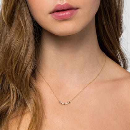 14K Yellow Gold Diamond and Heart Bar Necklace