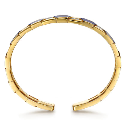 14K Yellow Gold Diamond and Lapis Bangle Bracelet