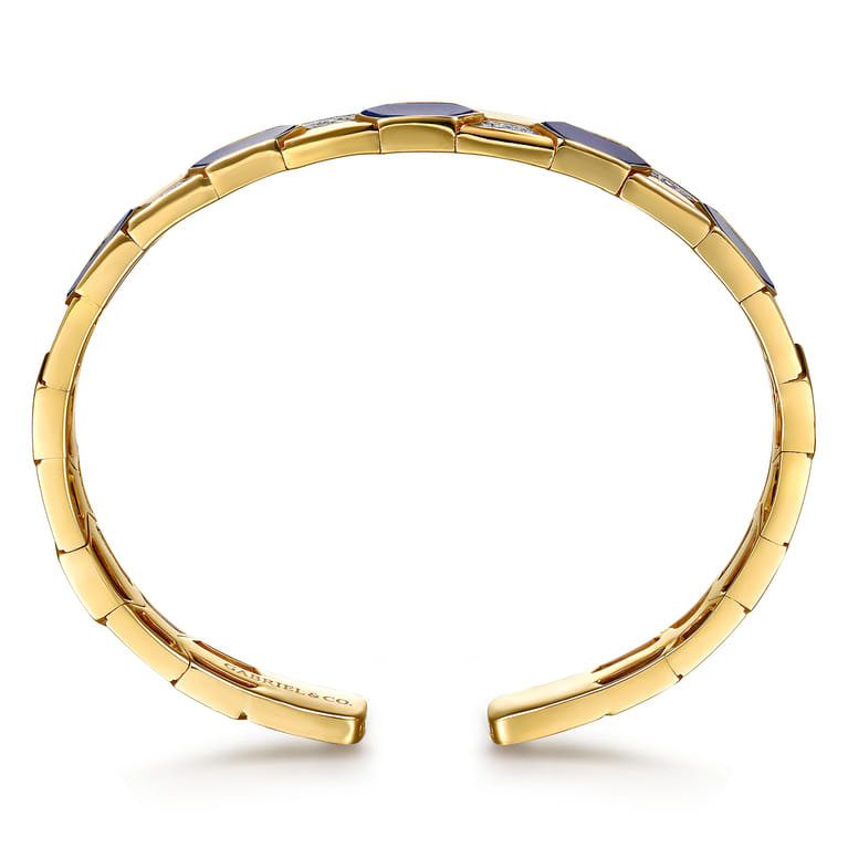 14K Yellow Gold Diamond and Lapis Bangle Bracelet - 0.14 ct - Shot 3