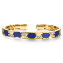 14K Yellow Gold Diamond and Lapis Bangle Bracelet