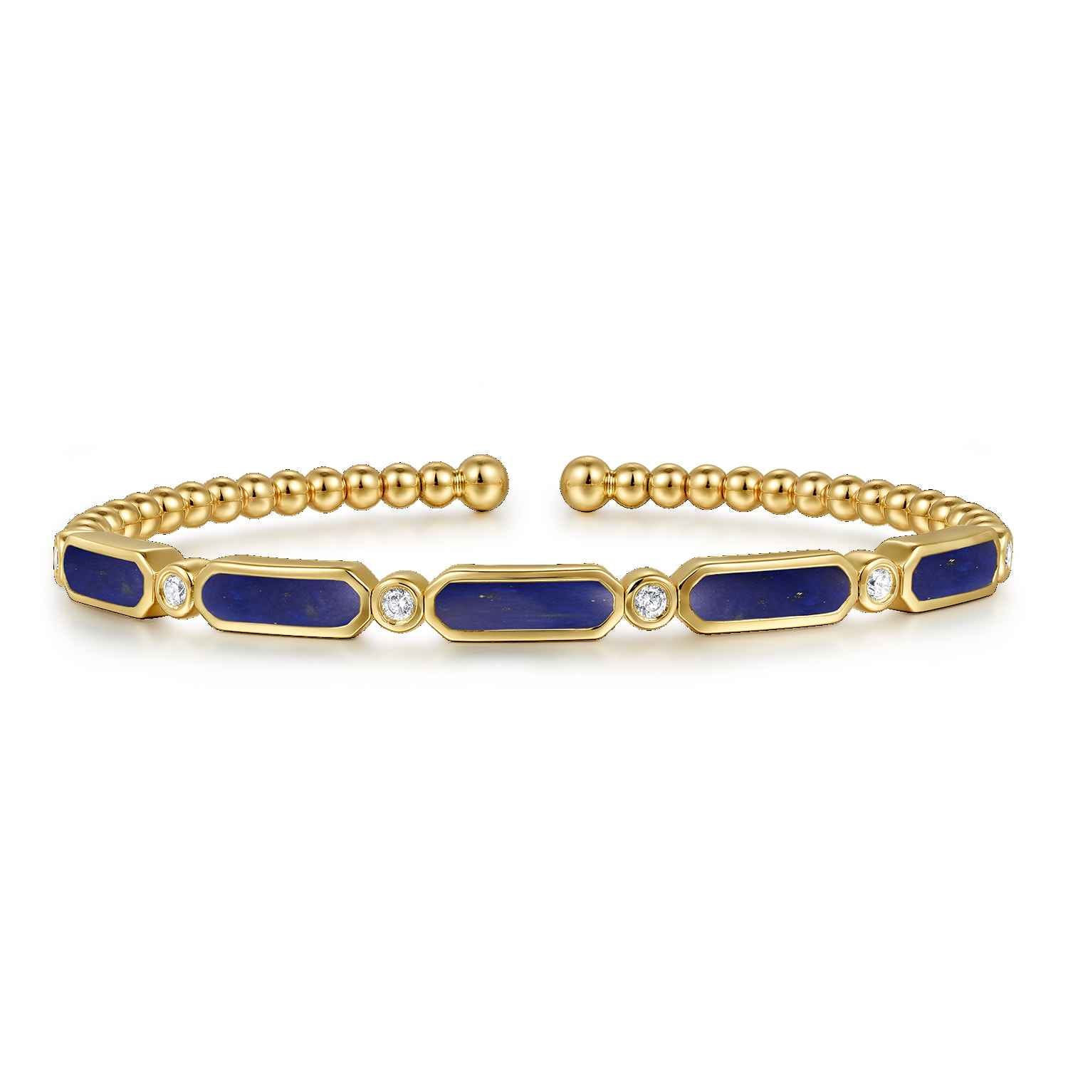 14K Yellow Gold Diamond and Lapis Bujukan Bangle - 0.21 ct - Shot 1