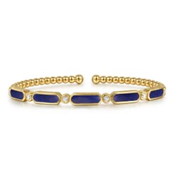 14K Yellow Gold Diamond and Lapis Bujukan Bangle