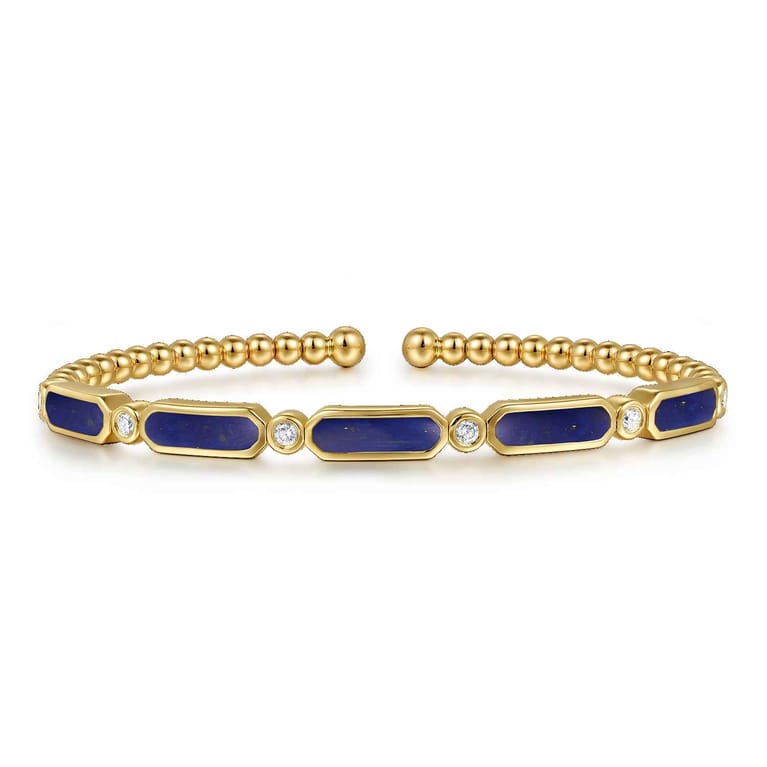 14K Yellow Gold Diamond and Lapis Bujukan Bangle - 0.21 ct - Shot 1