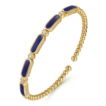 14K Yellow Gold Diamond and Lapis Bujukan Bangle