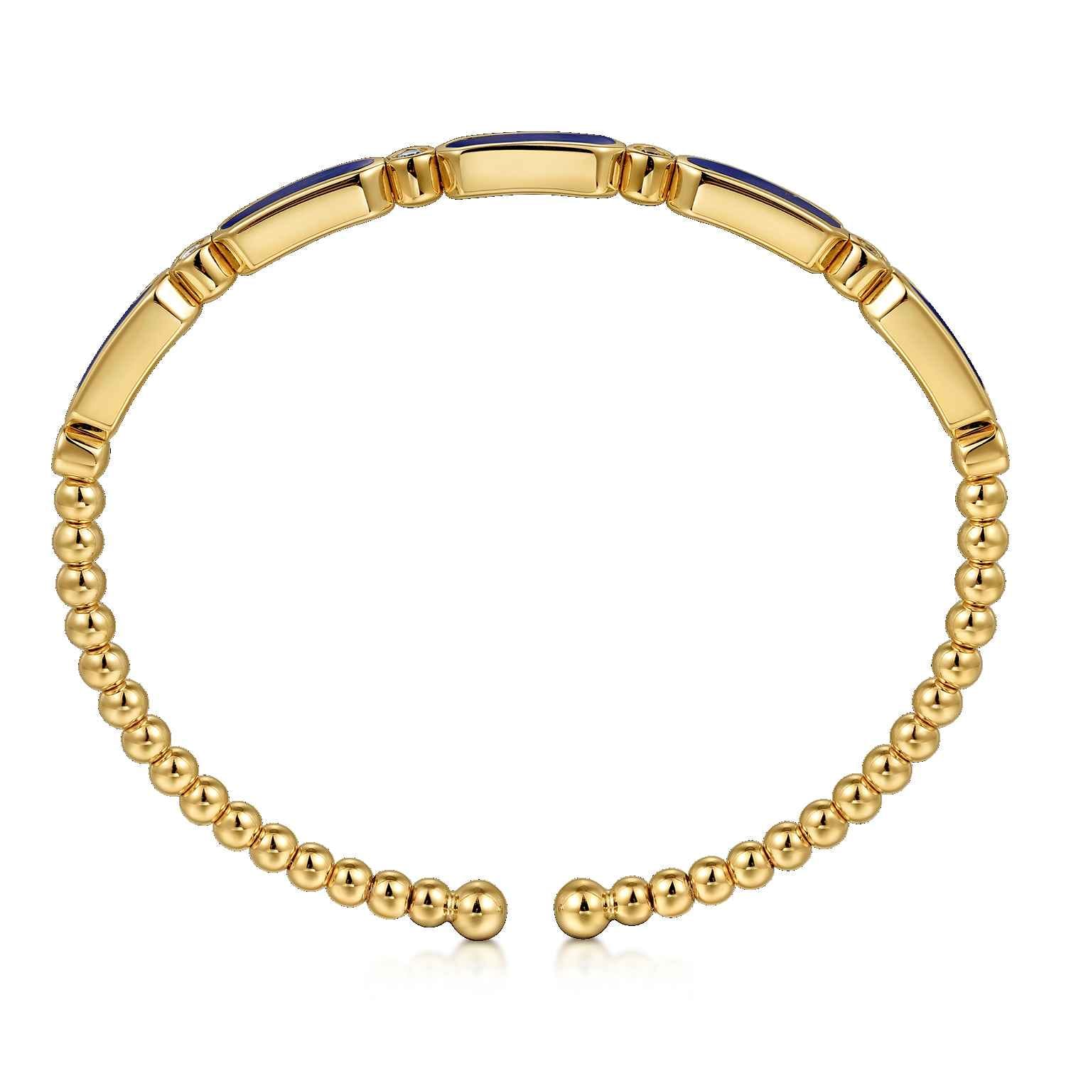 14K Yellow Gold Diamond and Lapis Bujukan Bangle - 0.21 ct - Shot 3