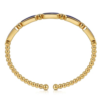 14K Yellow Gold Diamond and Lapis Bujukan Bangle