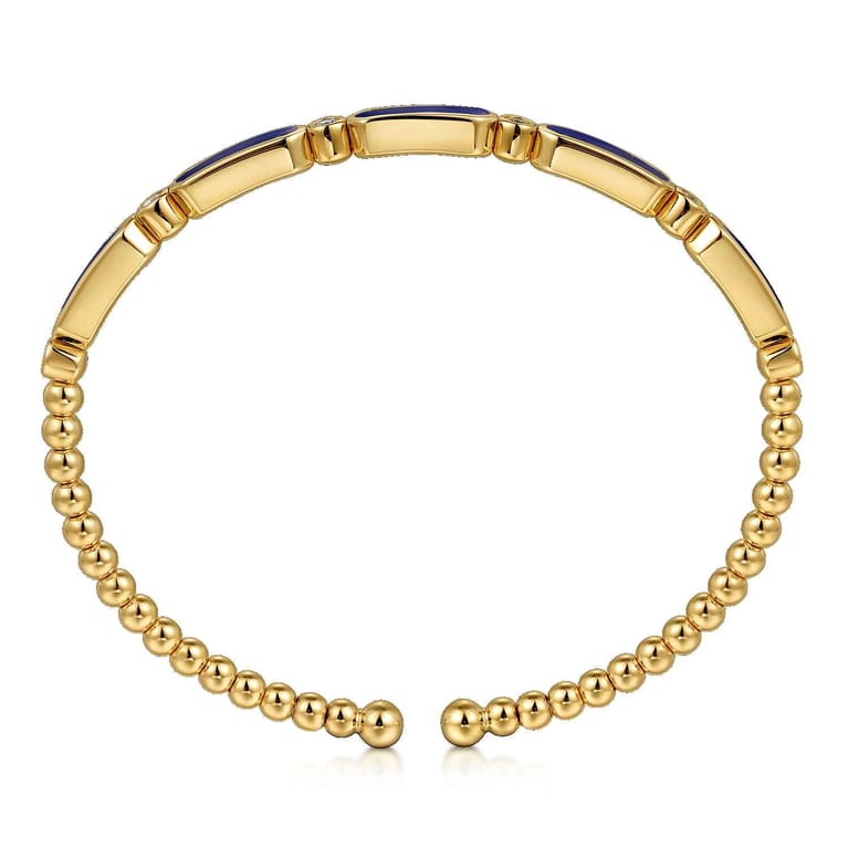 14K Yellow Gold Diamond and Lapis Bujukan Bangle - 0.21 ct - Shot 3