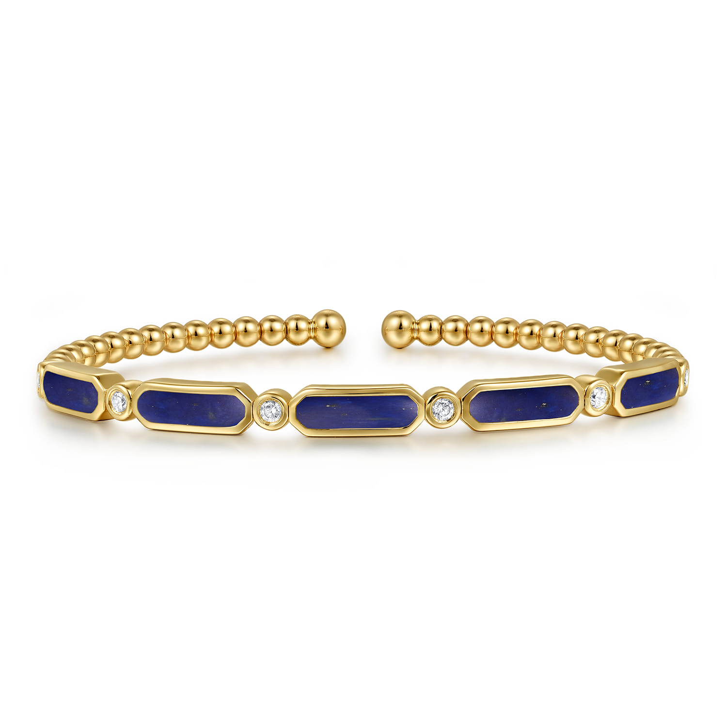14K Yellow Gold Diamond and Lapis Bujukan Bangle - 0.21 ct - Shot 1