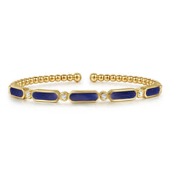14K Yellow Gold Diamond and Lapis Bujukan Bangle