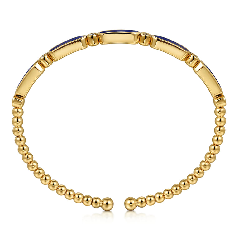 14K Yellow Gold Diamond and Lapis Bujukan Bangle - 0.21 ct - Shot 3