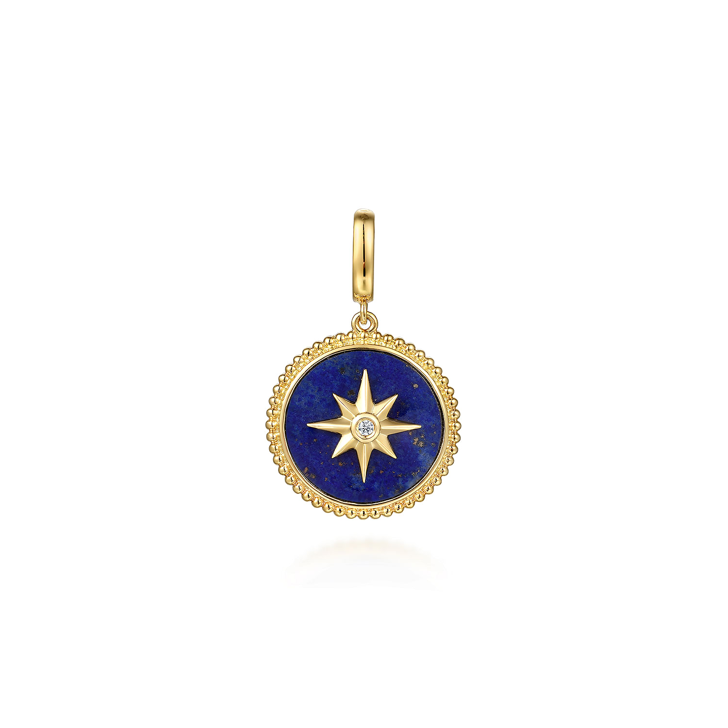 14K Yellow Gold Diamond and Lapis Bujukan Medallion Pendant in Size 18mm With Detachable Bail