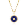 14K Yellow Gold Diamond and Lapis Bujukan Medallion Pendant in Size 18mm With Detachable Bail - 0.02 ct