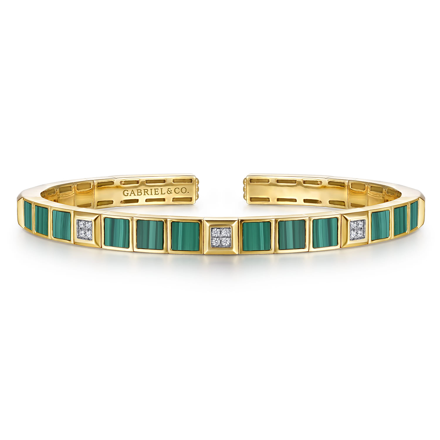 14K Yellow Gold Diamond and Malachite Bangle Bracelet - 0.07 ct - Shot 1
