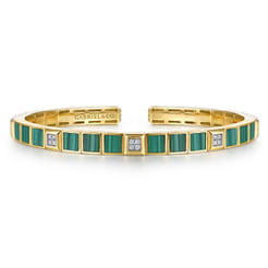 14K Yellow Gold Diamond and Malachite Bangle Bracelet