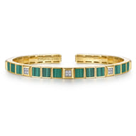 14K Yellow Gold Diamond and Malachite Bangle Bracelet