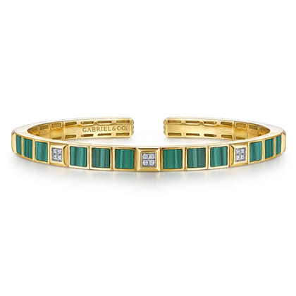 14K Yellow Gold Diamond and Malachite Bangle Bracelet