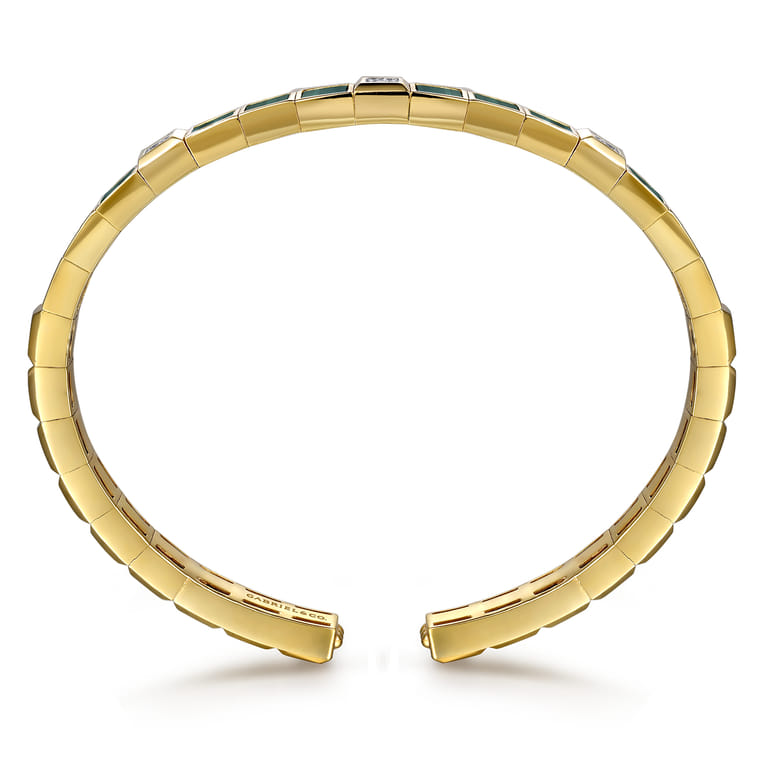 14K Yellow Gold Diamond and Malachite Bangle Bracelet - 0.07 ct - Shot 3