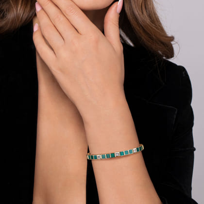 14K Yellow Gold Diamond and Malachite Bangle Bracelet