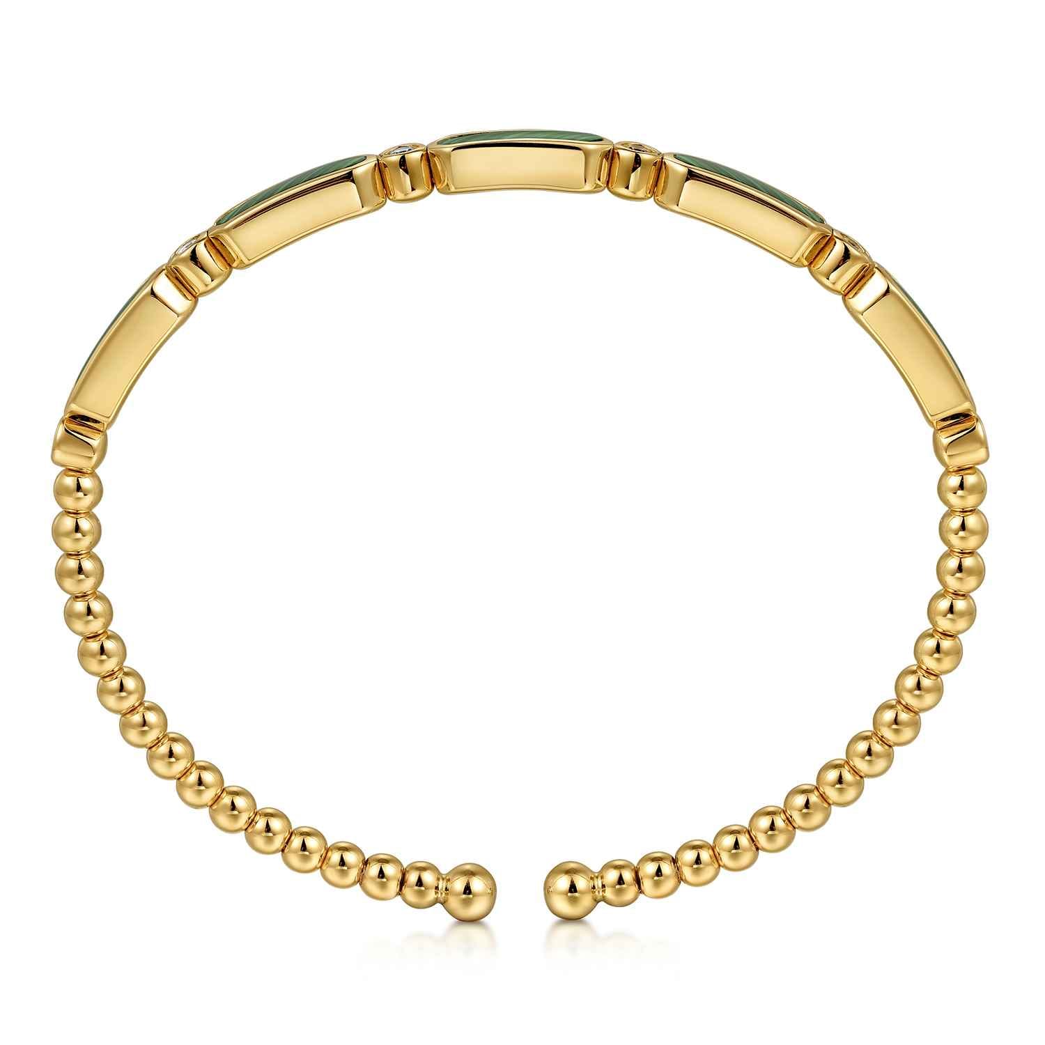 14K Yellow Gold Diamond and Malachite Bujukan Bangle - 0.21 ct - Shot 3