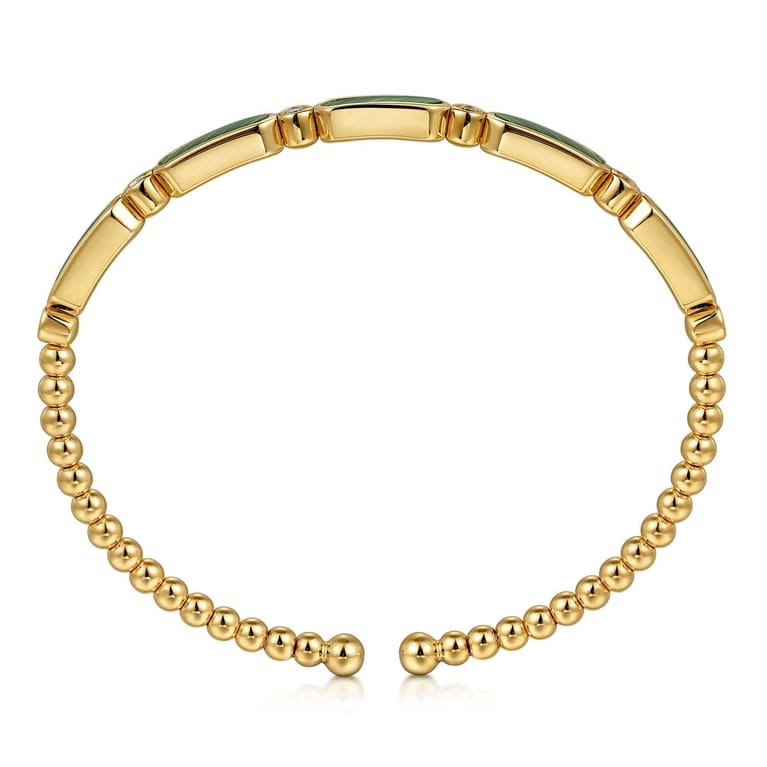 14K Yellow Gold Diamond and Malachite Bujukan Bangle - 0.21 ct - Shot 3