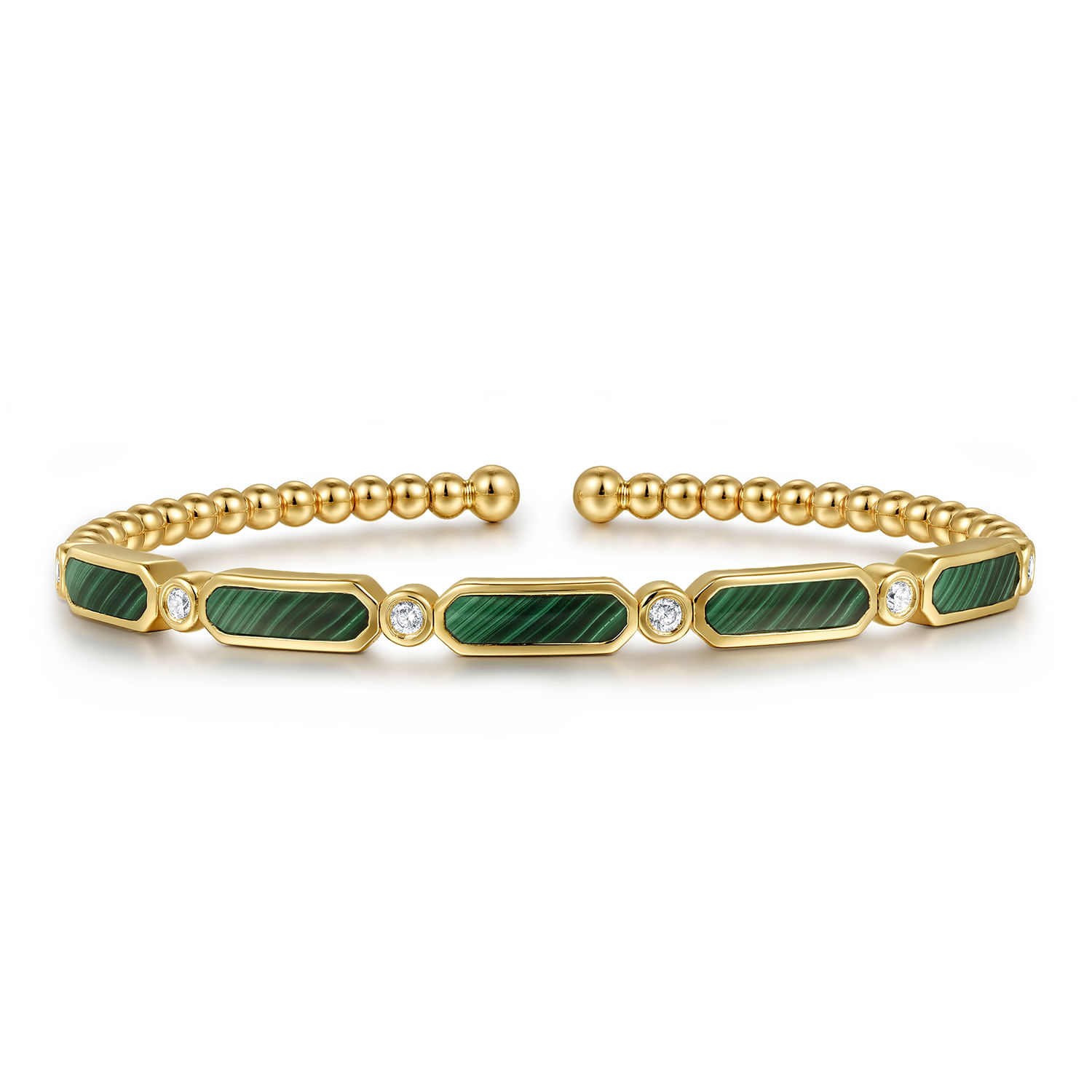 14K Yellow Gold Diamond and Malachite Bujukan Bangle