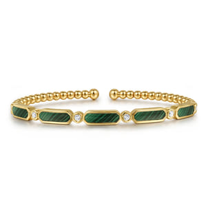 14K Yellow Gold Diamond and Malachite Bujukan Bangle