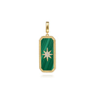 14K Yellow Gold Diamond and Malachite Bujukan Medallion Pendant With Detachable Bail