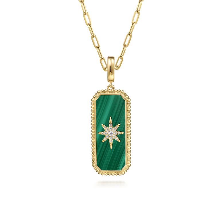 14K Yellow Gold Diamond and Malachite Bujukan Medallion Pendant With Detachable Bail - 0.13 ct - Shot 3