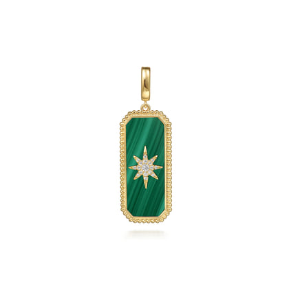 14K Yellow Gold Diamond and Malachite Bujukan Medallion Pendant with Detachable Bail