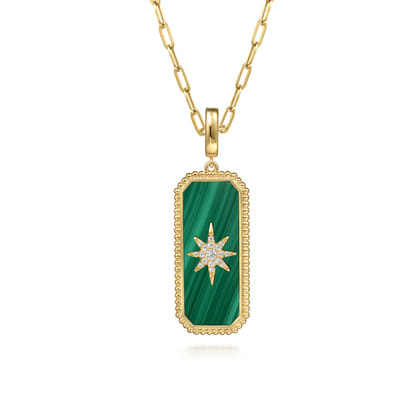 14K Yellow Gold Diamond and Malachite Bujukan Medallion Pendant with Detachable Bail