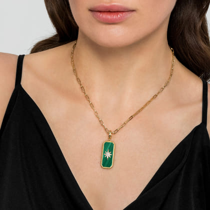 14K Yellow Gold Diamond and Malachite Bujukan Medallion Pendant with Detachable Bail