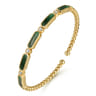 14K Yellow Gold Diamond and Malachite Cuff Bangle Bracelet-Bujukan - 0.21 ct