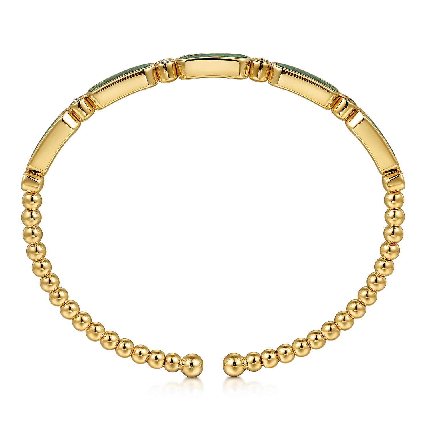 14K Yellow Gold Diamond and Malachite Cuff Bangle Bracelet-Bujukan - 0.21 ct - Shot 3
